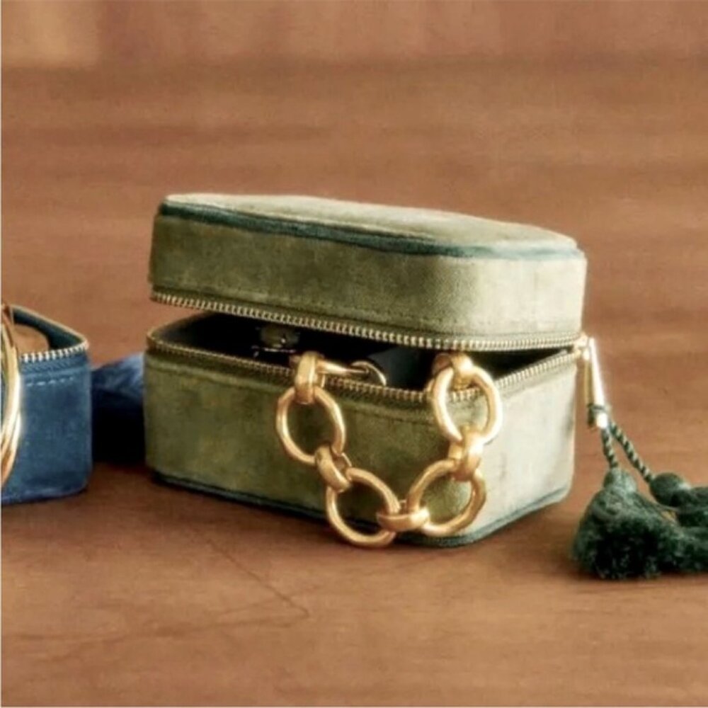 Sezane olive green velvet jewelry box NWOT